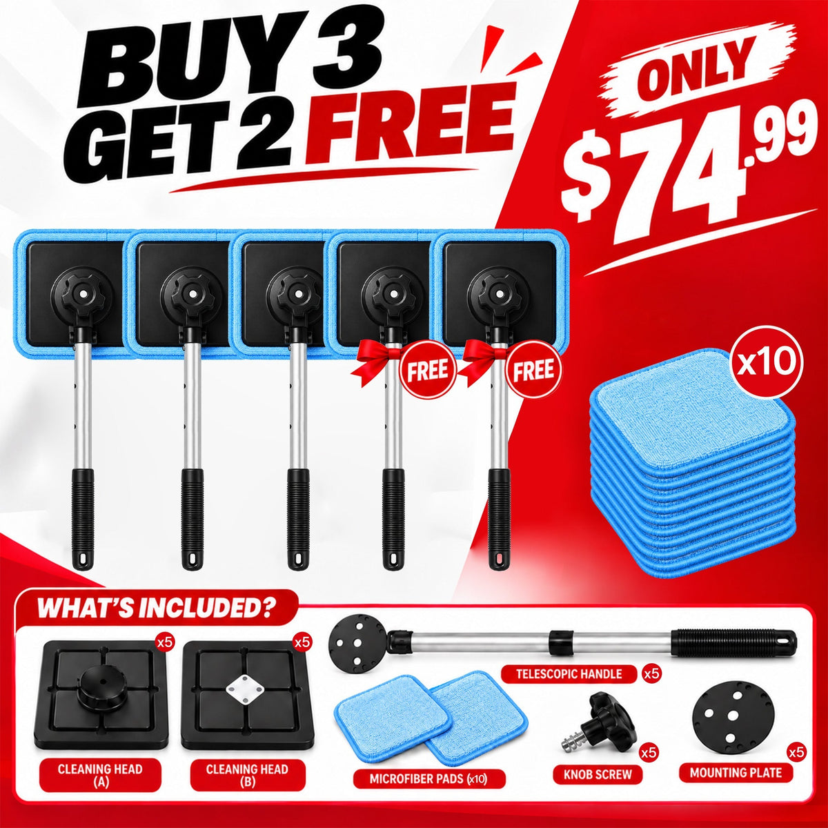 IEY®🛻All-In-One Magnetic Glass Cleaner — Dual-Side Cleaning, Washable Pads & Versatile Home and Car Use | One Kit. Cleaner Glass. Less Effort. 💎