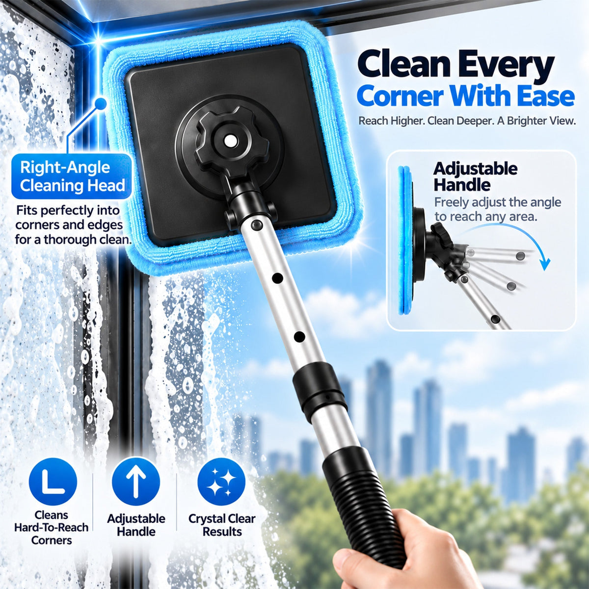 IEY®🛻All-In-One Magnetic Glass Cleaner — Dual-Side Cleaning, Washable Pads & Versatile Home and Car Use | One Kit. Cleaner Glass. Less Effort. 💎