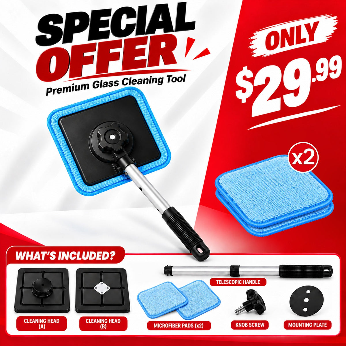 IEY®🛻All-In-One Magnetic Glass Cleaner — Dual-Side Cleaning, Washable Pads & Versatile Home and Car Use | One Kit. Cleaner Glass. Less Effort. 💎